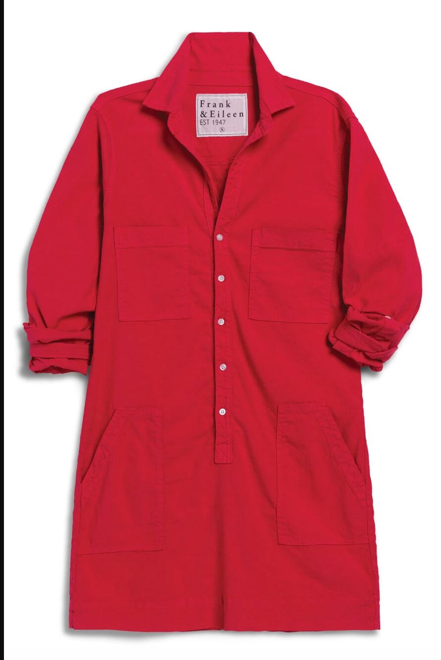 Frank & Eileen Shirt Dress Double Decker Red, Italian Performance Linen Medium